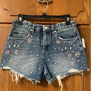 Free People Blue Embellished Jean Shorts